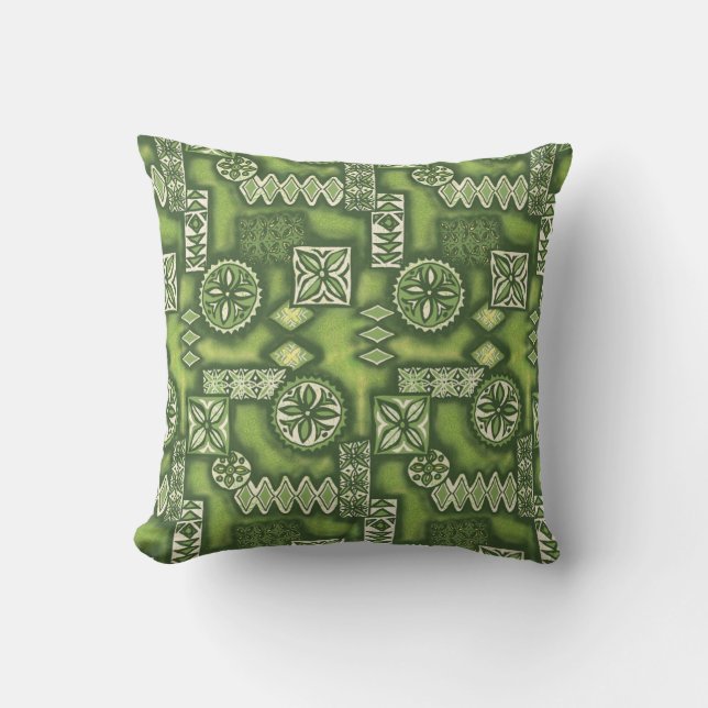Wave Warrior Hawaiian Tapa Throw Pillow (Front)