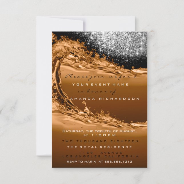 Wave White Brown Modern Abstract Surprise Birthday Invitation (Front)
