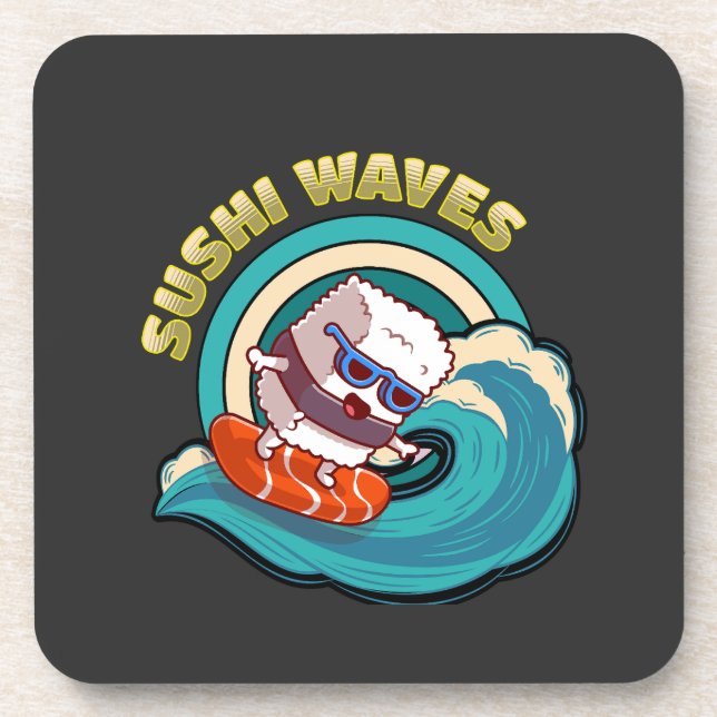 Wave your sushi and enjoy the ride beverage coaster (Front)