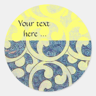 WAVES,Abstract Blue Yellow Classic Round Sticker
