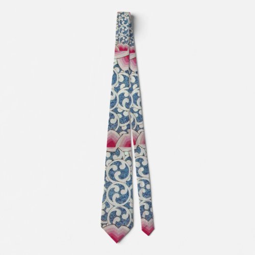 WAVES Abstract Geometric Red Blue White Swirls Neck Tie