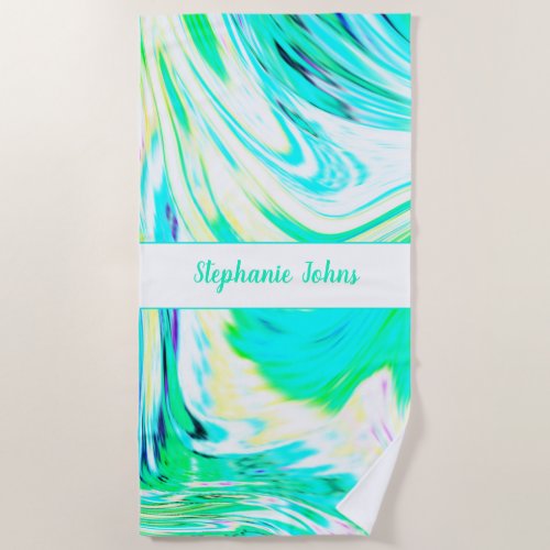 Waves Abstract Patterns Teal Blue Green Monograms Beach Towel