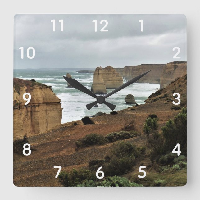 Waves Against Time – Great Ocean Road Square Wall Clock (Front)