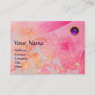 WAVES AMETHYST MONOGRAM,bright pink red purple Business Card