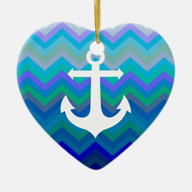 Waves & Anchor Ceramic Ornament (Front)