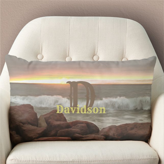 Waves and Boulders 0893 Lumbar Pillow (Creator Uploaded)