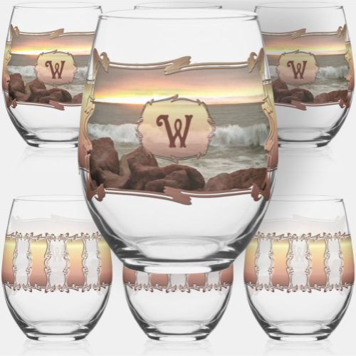 Waves and Boulders 0893 Stemless Wine Glass