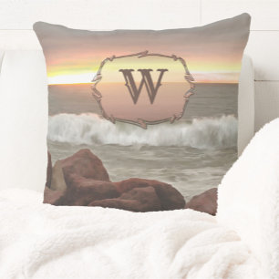 Waves and Boulders 0893  Throw Pillow