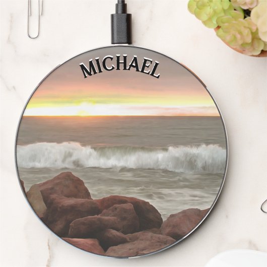 Waves and Boulders 0893 Wireless Charger