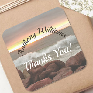 Waves and Boulders Thank You 0893 Square Sticker