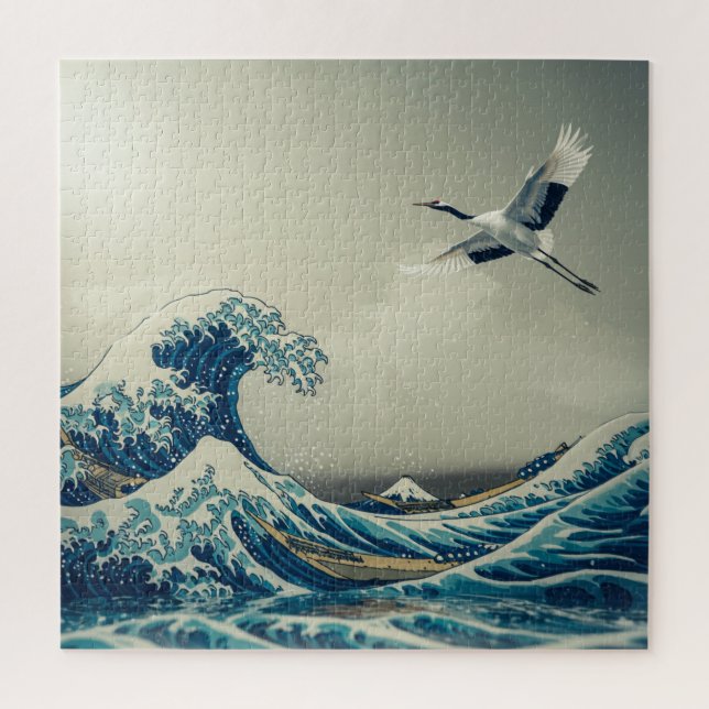 Waves and Crane – A Dreamlike Ukiyo-e Vision　 Jigsaw Puzzle (Vertical)