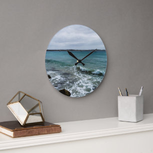 Waves And Fishing Boats On The Ocean, Large Clock