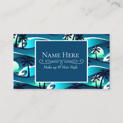 Waves and palm trees business card