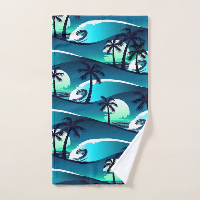 Waves and palm trees hand towel  (Hand Towel)