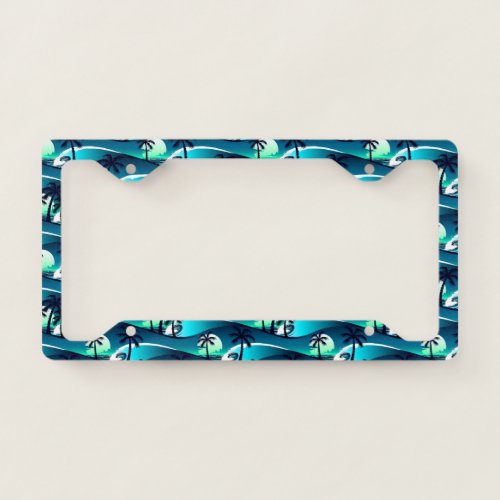 Waves and palm trees license plate frame