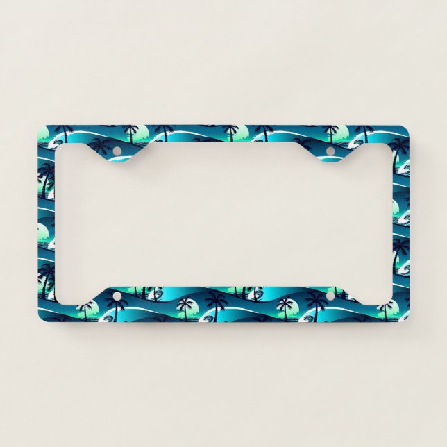 Waves and palm trees license plate frame (Front)