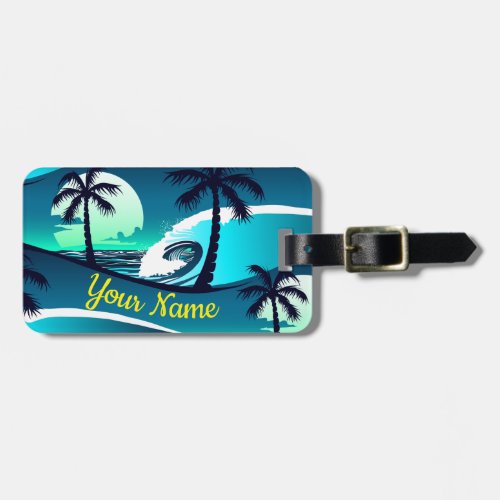 Waves and palm trees luggage tag