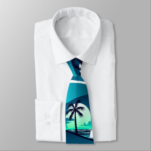 Waves and palm trees neck tie