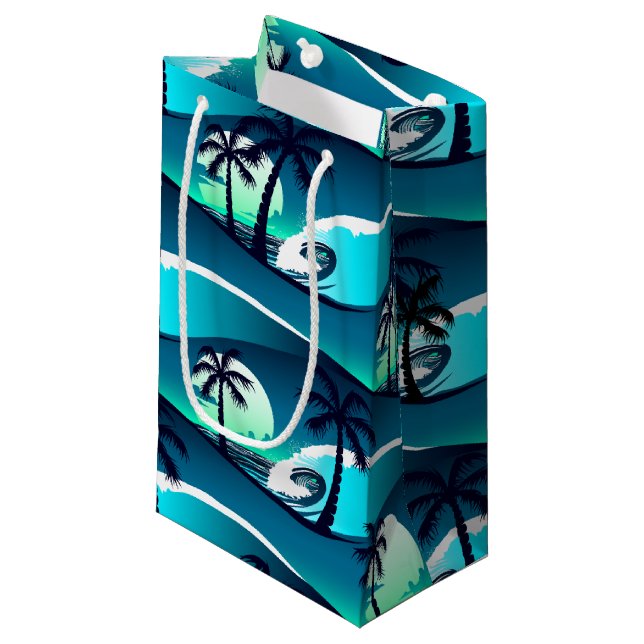 Waves and palm trees small gift bag (Front Angled)