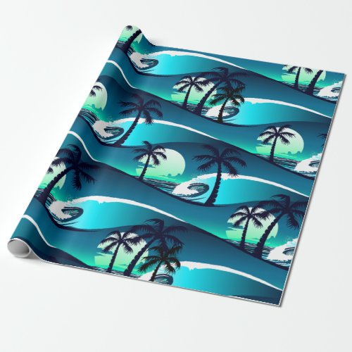 Waves and palm trees wrapping paper