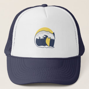 Waves and surf board trucker hat