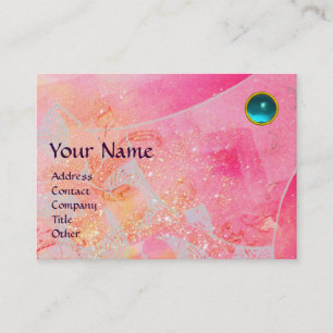 WAVES AQUAMARINE  MONOGRAM,bright pink purple blue Business Card