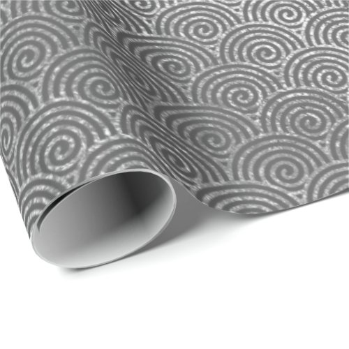 Waves Art Deco Silver Gray Spiral Circles Infinity Wrapping Paper