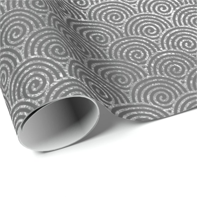 Waves Art Deco Silver Gray Spiral Circles Infinity Wrapping Paper (Roll Corner)
