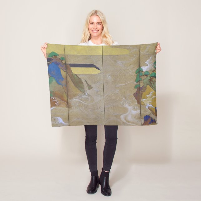 Waves at Matsushima (Left), Tawaraya Sotatsu Fleece Blanket (In Situ)