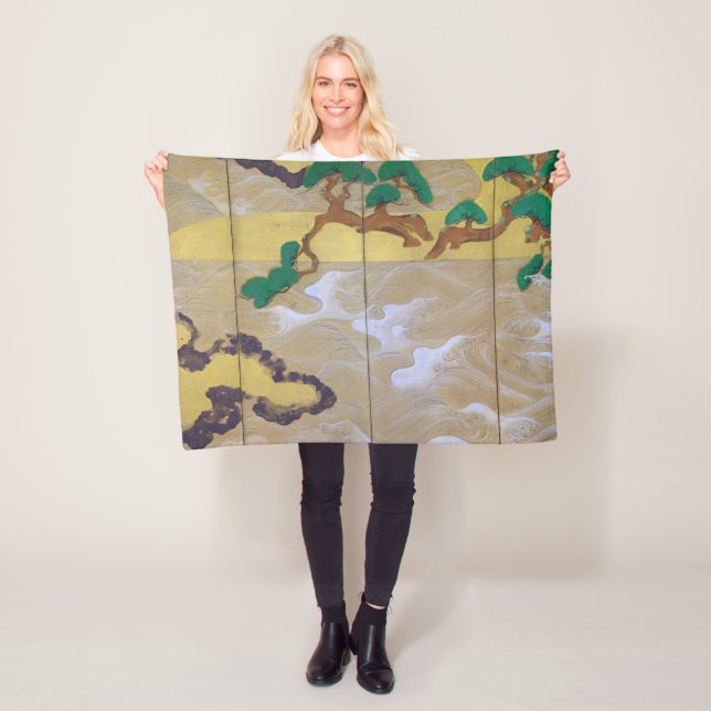 Waves at Matsushima (Right), Tawaraya Sotatsu Fleece Blanket (In Situ)