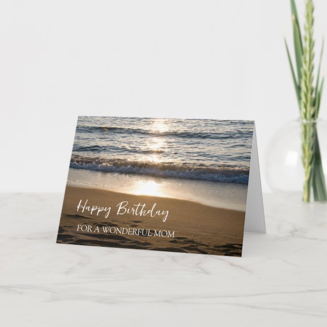 Waves at Sunset Beach Mom Birthday Card (Front)