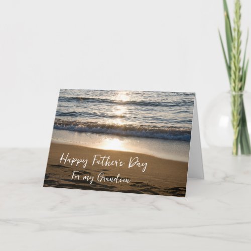 Waves at Sunset Grandson Happy Fathers Day Card