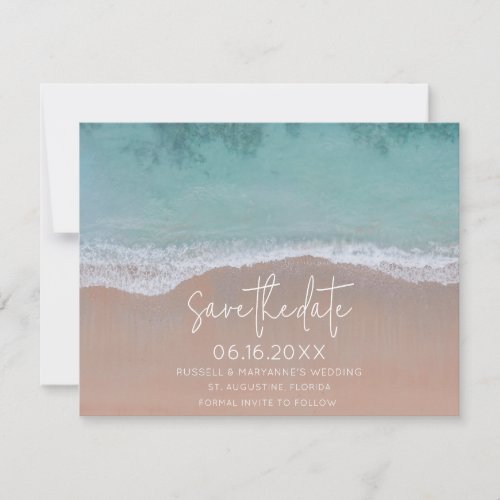 Waves Beach Wedding Photo Save the Date Announcement