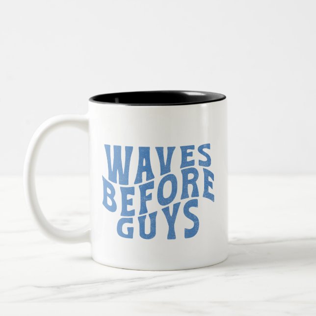 Waves Before Guys Summer Girls Beach Vacation Two-Tone Coffee Mug (Left)