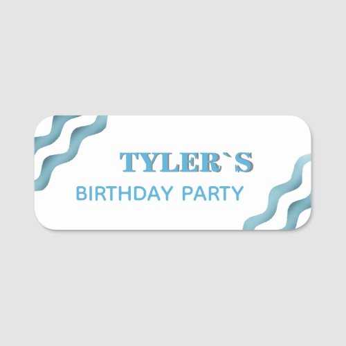 Waves Blue Kids Birthday Party Name Tag