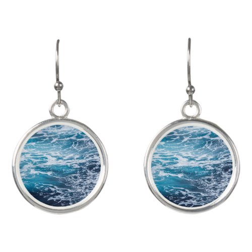 Waves Blue Ocean Summer Beach Earrings