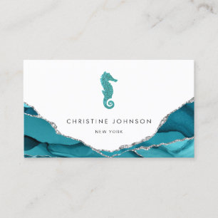 waves blue seahorse design business card