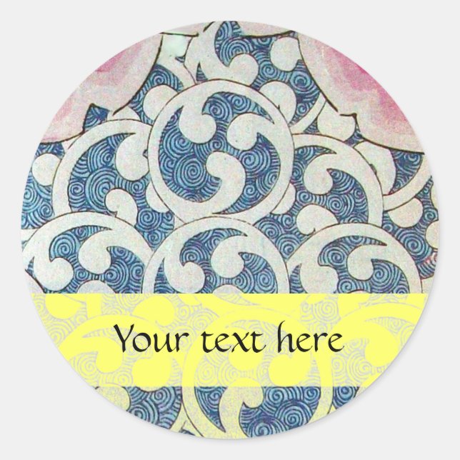 WAVES,blue yellow Classic Round Sticker (Front)