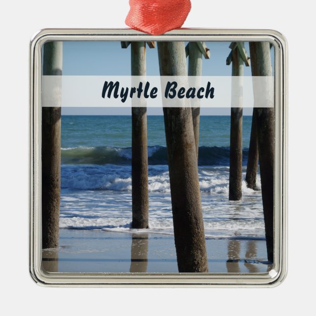 Waves Breaking Under the Pier at Myrtle Beach Metal Ornament (Front)