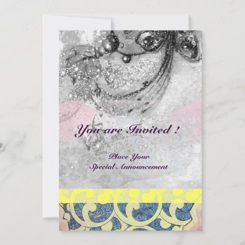 WAVES  bright black and white blue yellow sparkle Invitation