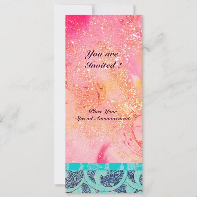 WAVES , bright  blue green pink gold sparkles Invitation (Front)