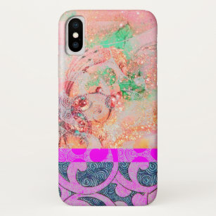 WAVES / Bright Pink Purple Swirls in Gold Sparkles iPhone X Case