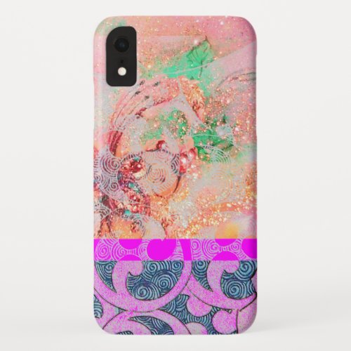 WAVES  Bright Pink Purple Swirls in Gold Sparkles iPhone XR Case