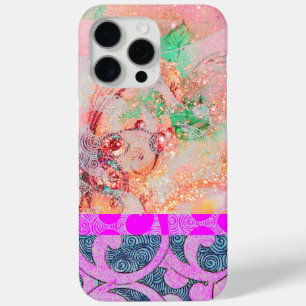 WAVES / Bright Pink Purple Swirls in Gold Sparkles iPhone 15 Pro Max Case