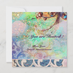 WAVES , bright red blue green pink gold sparkles Invitation