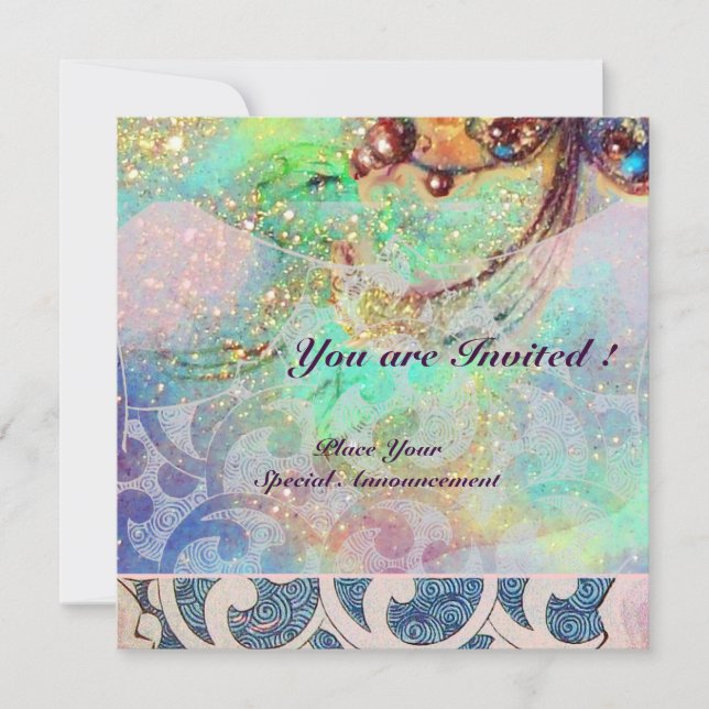 WAVES , bright red  blue green pink gold sparkles Invitation (Front)