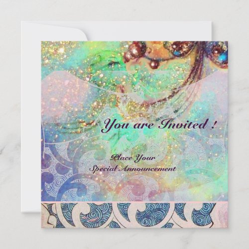 WAVES  bright red  blue green pink gold sparkles Invitation