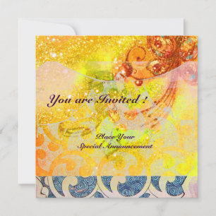 WAVES , bright red brown yellow blue pink sparkles Invitation
