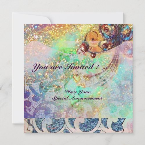 WAVES  bright red green blue pink gold sparkles Invitation