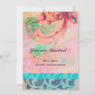 WAVES , bright red green yellow blue pink sparkles Invitation